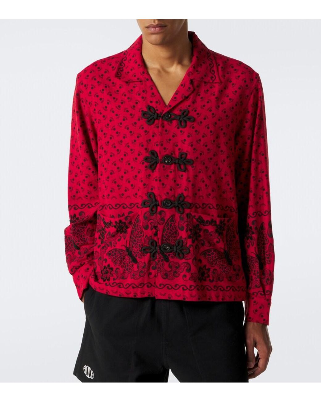 Bode Red Beaded Kerchief Printed Cotton Flannel Shirt for men