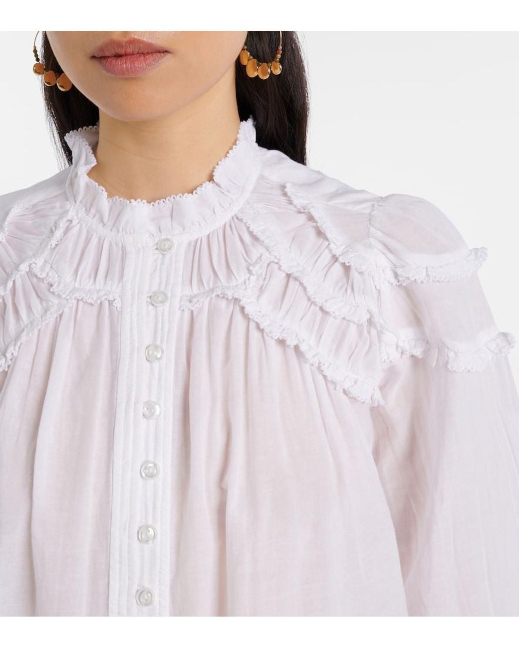 Isabel Marant White Christa Ruffled Cotton-Blend Blouse