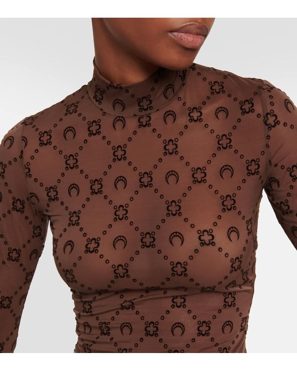 Marine Serre Moonogram Mesh Turtleneck Top in Brown | Lyst
