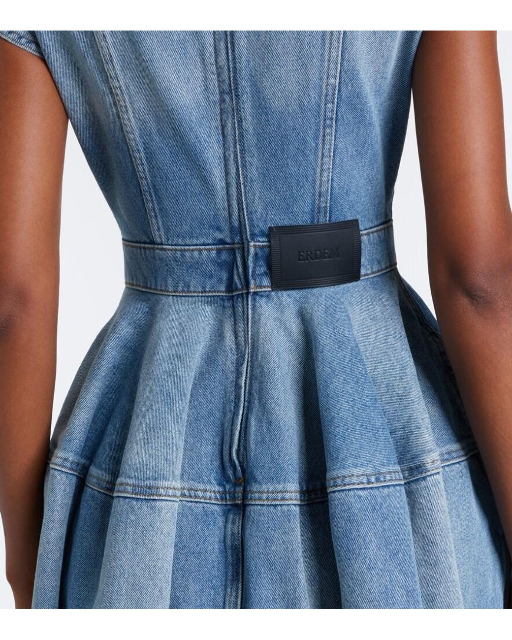 Erdem Blue Floral-Applique Denim Midi Skirt