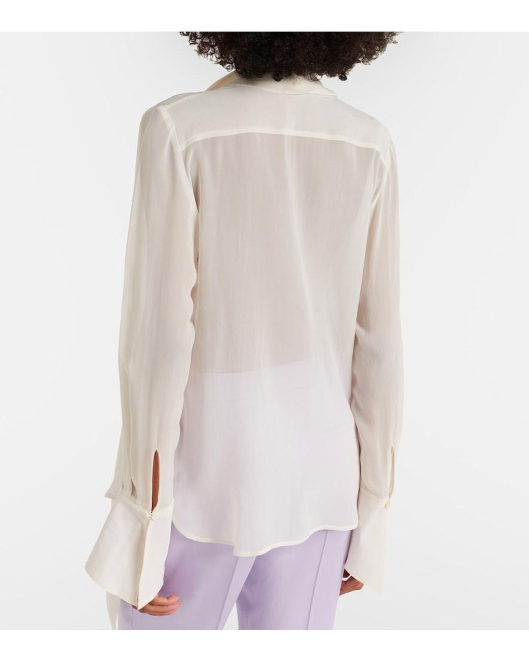 Nina Ricci White Scarf-Detail Silk Blouse