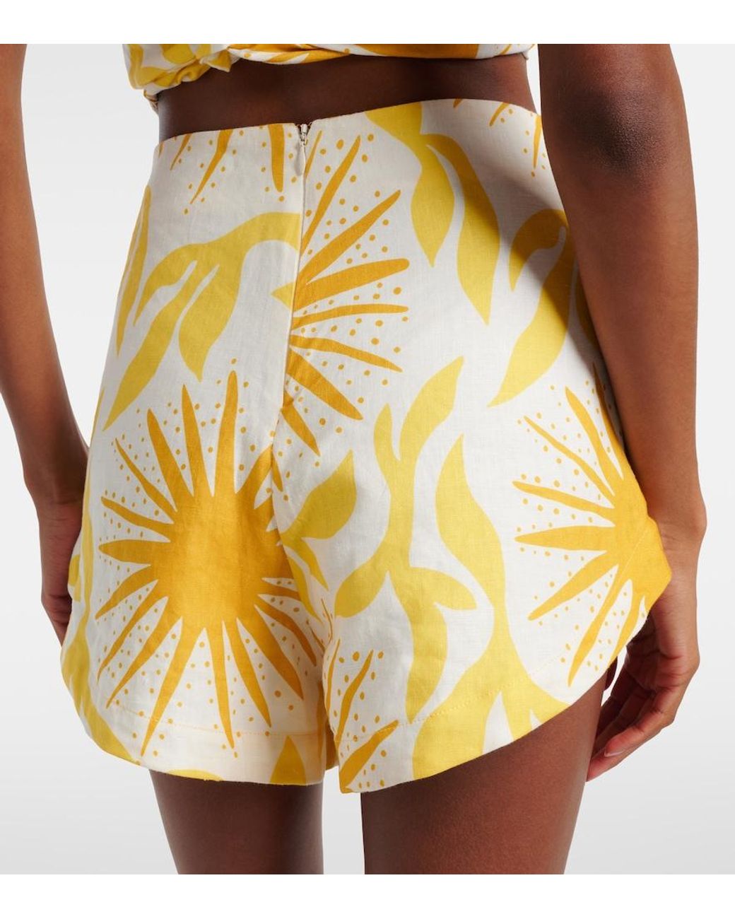 Cala De La Cruz Metallic Bahamas Printed Linen Shorts