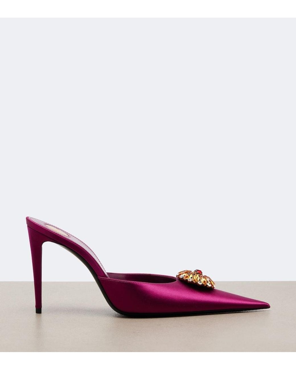 Saint Laurent Pink Cosmo Embellished Satin Crepe Mules