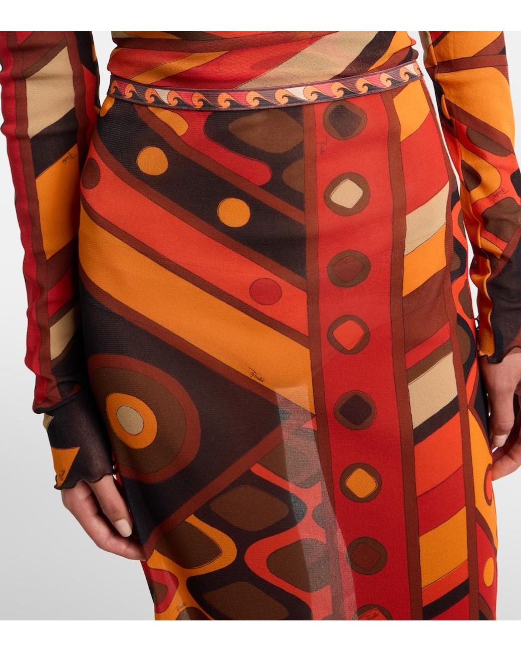 Emilio Pucci Red Vivara Tulle Maxi Skirt