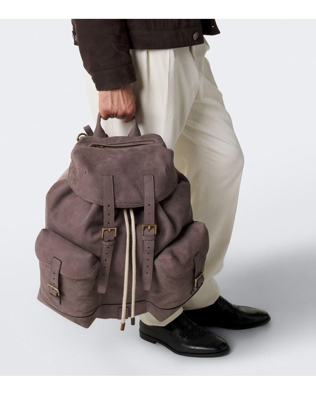 Brunello Cucinelli Brown Leather Backpack for men