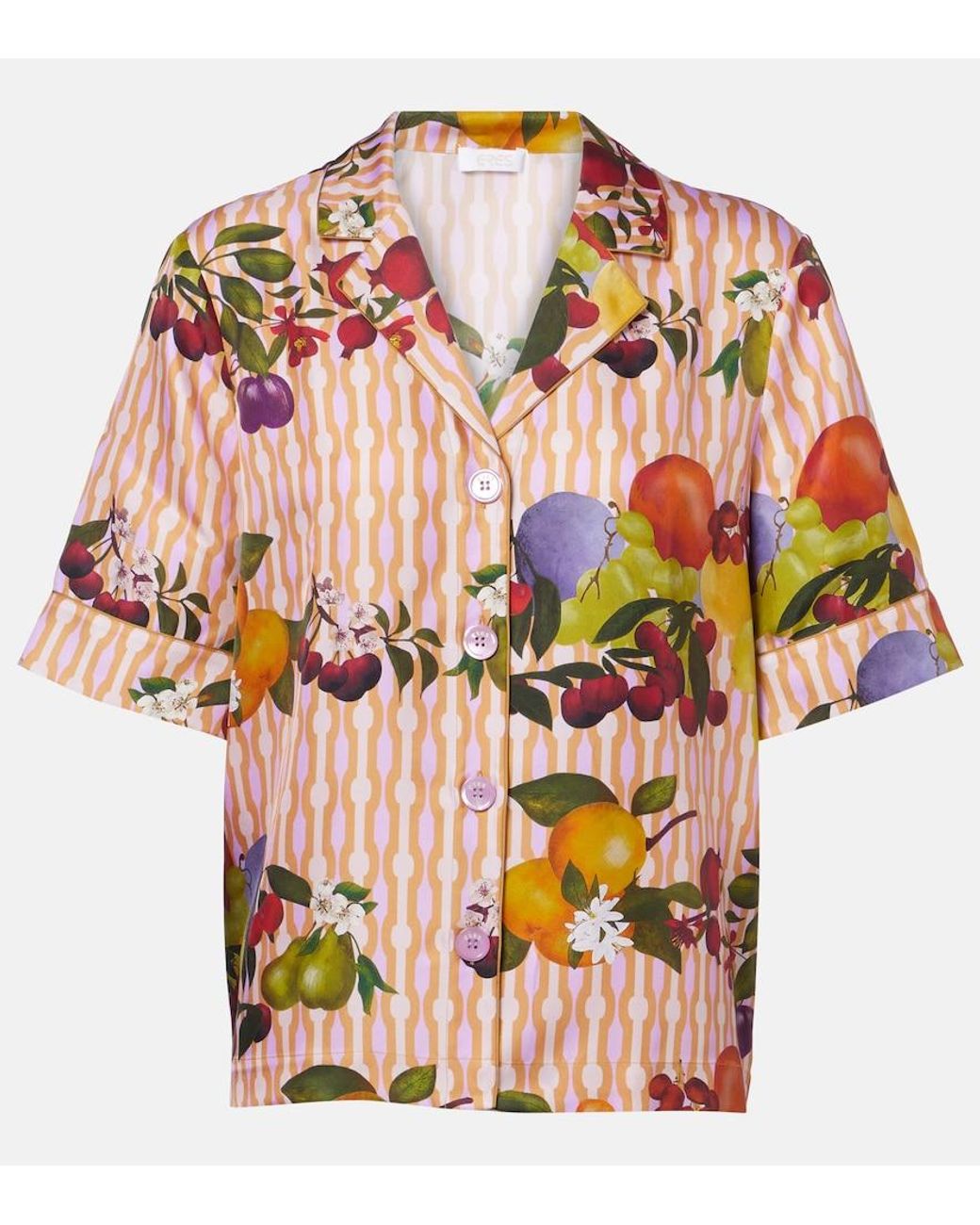 Eres Pink Cherry Printed Silk Twill Shirt