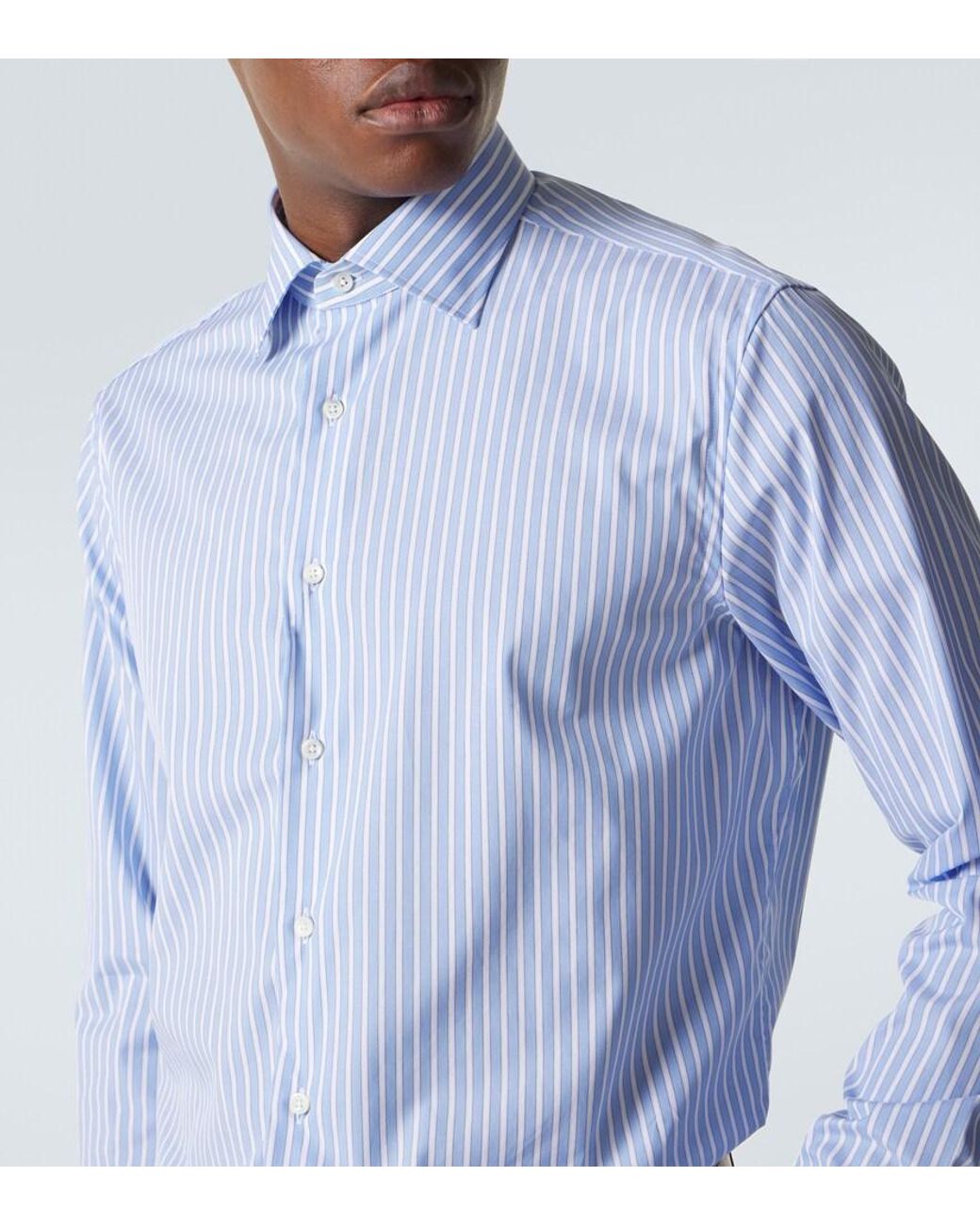 Canali Blue Striped Cotton Poplin Shirt for men