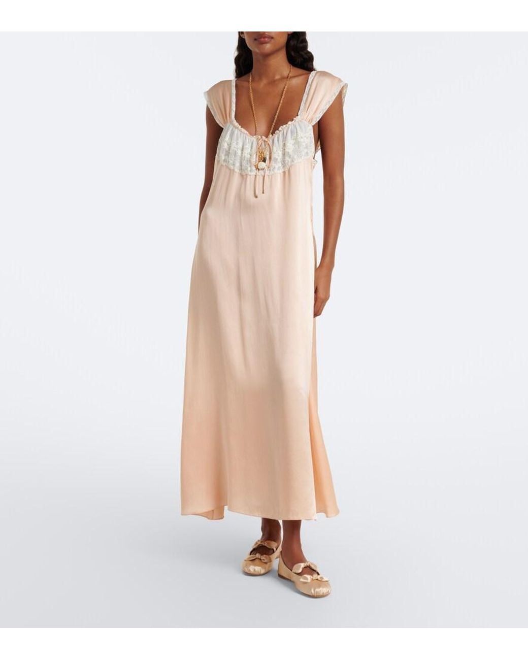 Chloé Pink Penny Bow-Detail Satin Ballet Flats