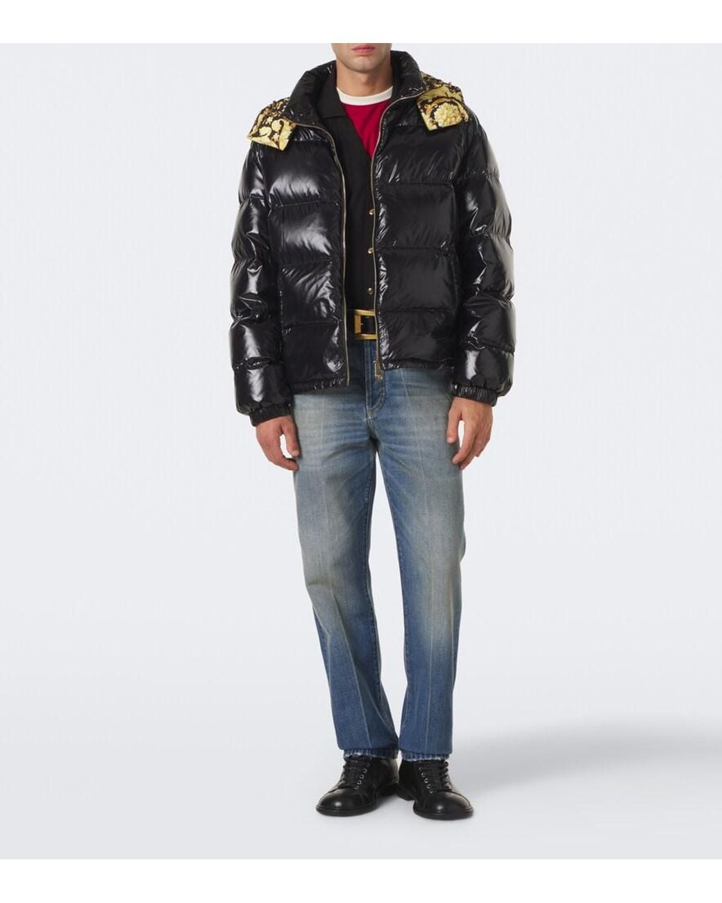 Versace Black Barocco Hooded Down Jacket for men