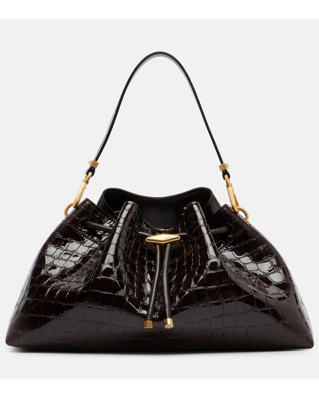 Jimmy Choo Black Cinch Medium Croc-Effect Leather Bucket Bag