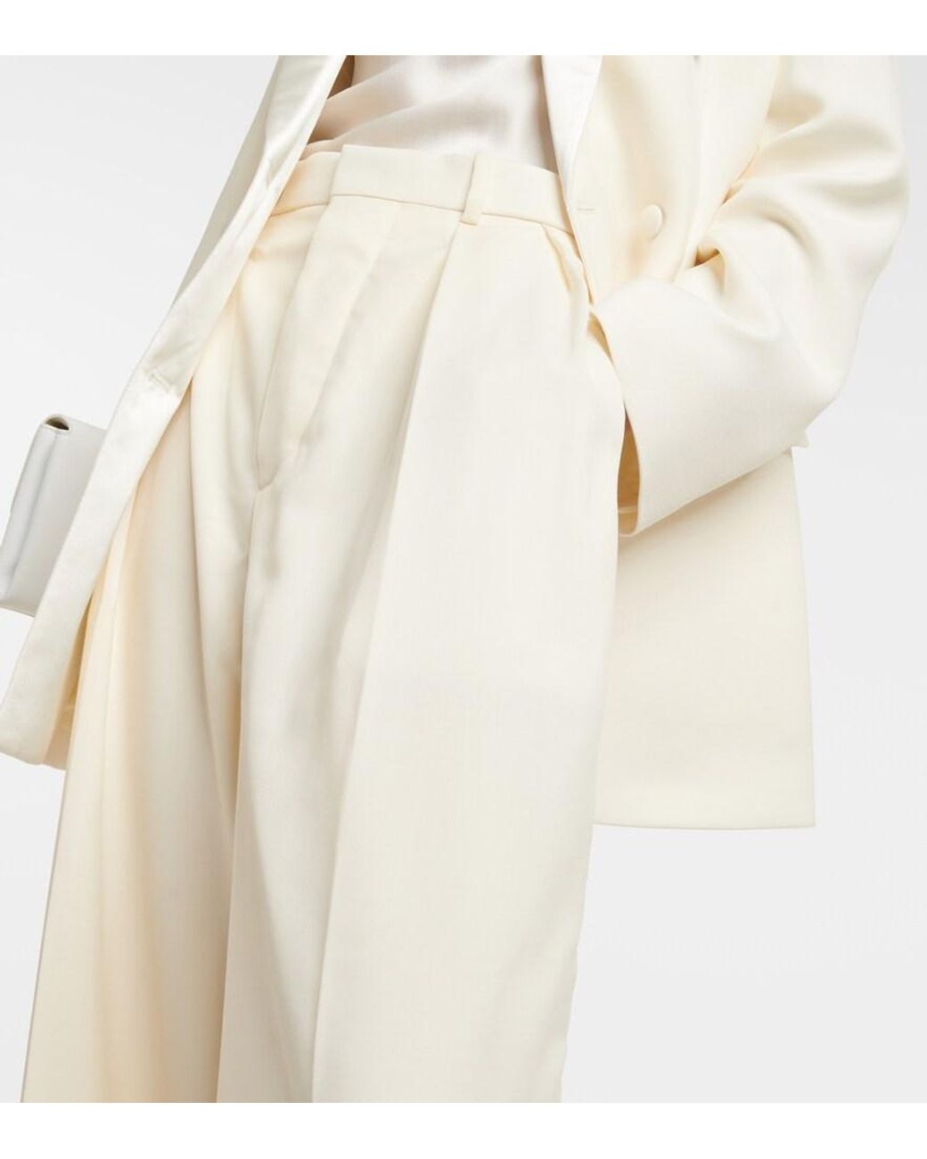 Wardrobe NYC Natural High-Rise Wool Wide-Leg Pants