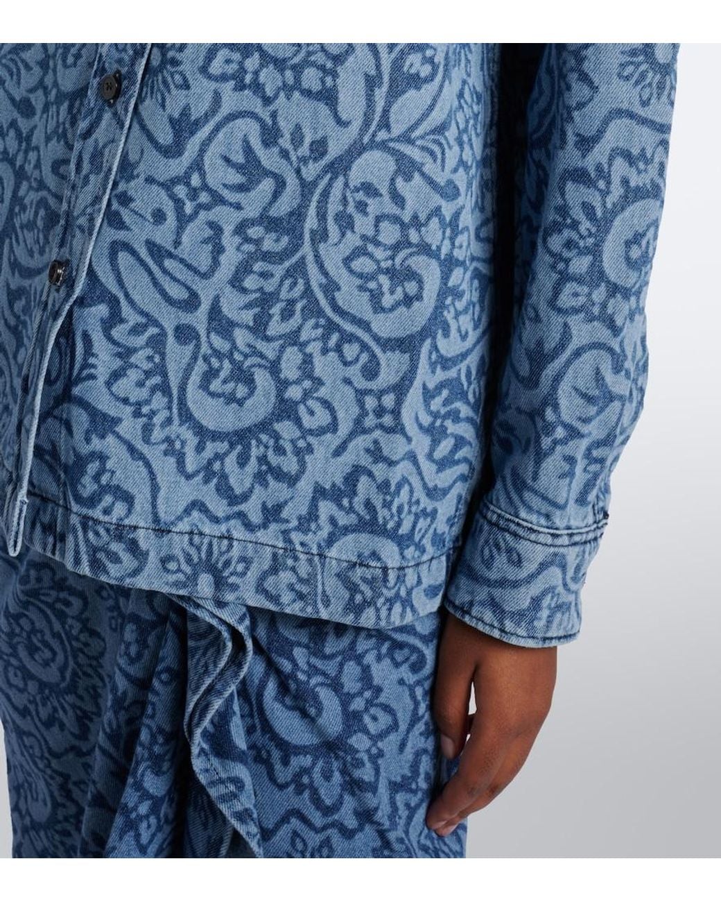 Dries Van Noten Blue Floral Denim Overshirt