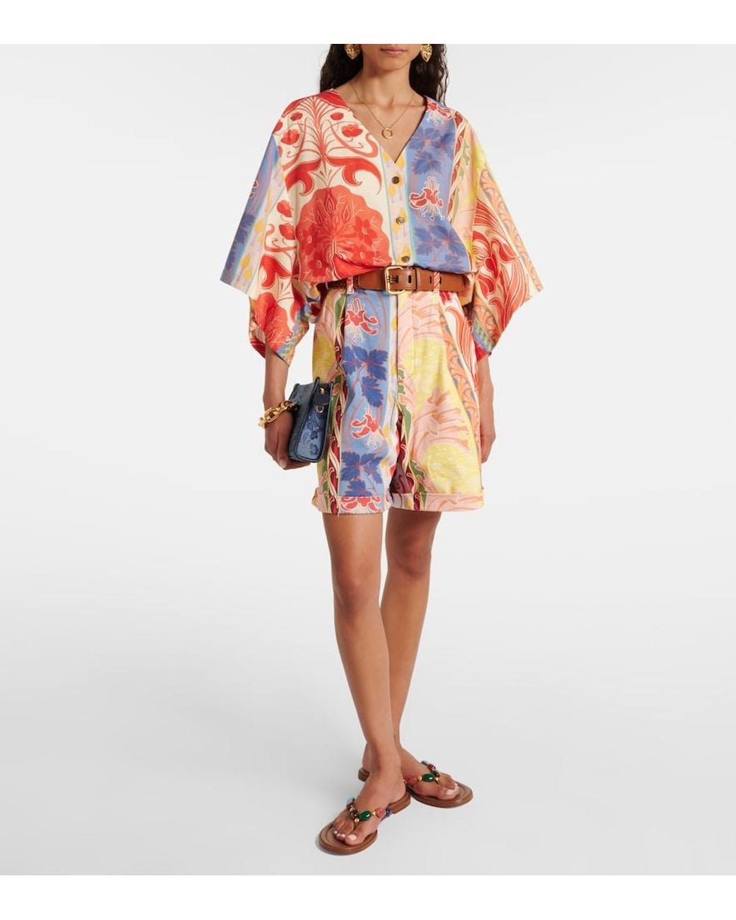 Etro Red Printed Oversized Cotton-Blend Shirt