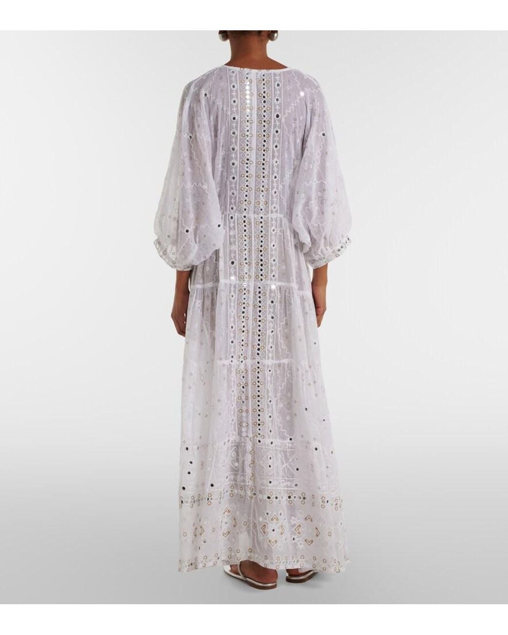 Juliet Dunn White Embellished Cotton Maxi Dress