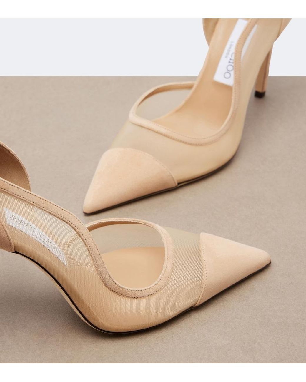 Jimmy Choo Natural Brigitte Suede And Mesh Pumps