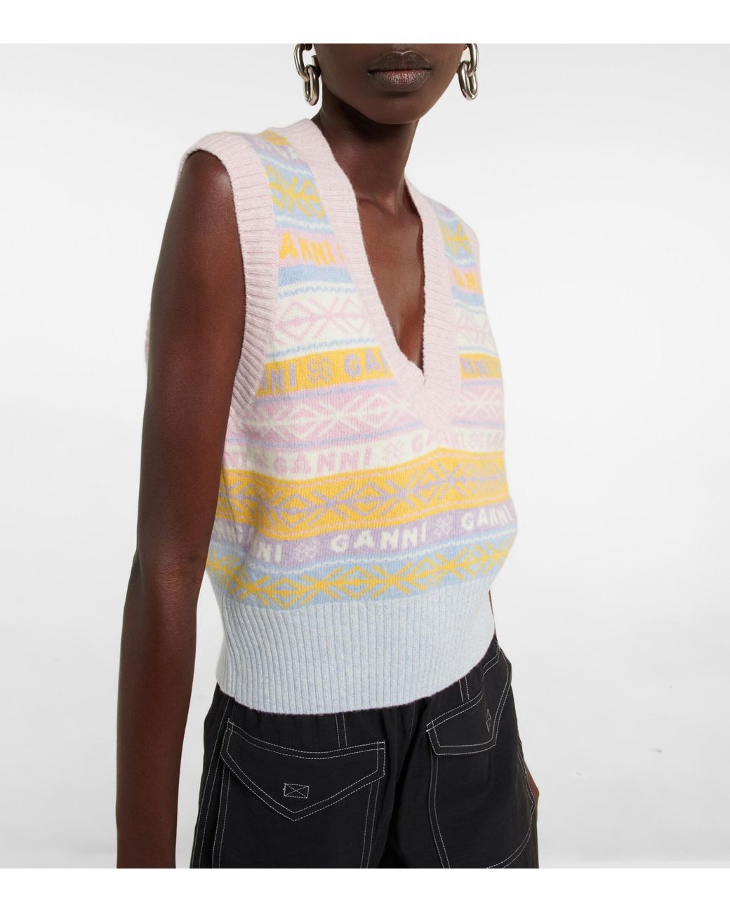 Ganni Wool Logo Intarsia Sweater Vest 