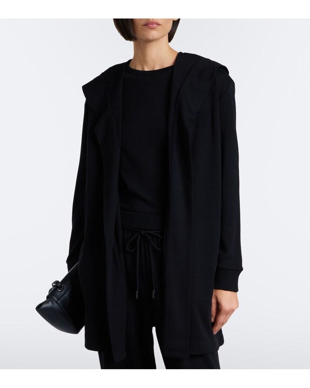 Max Mara Black Virgin Wool Wrap Coat