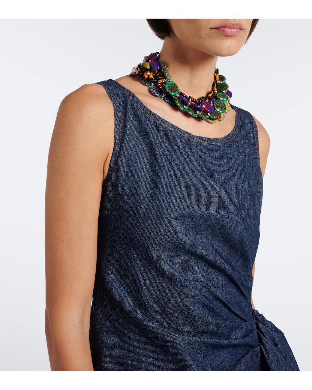 Dries Van Noten Blue Draped Denim Midi Dress