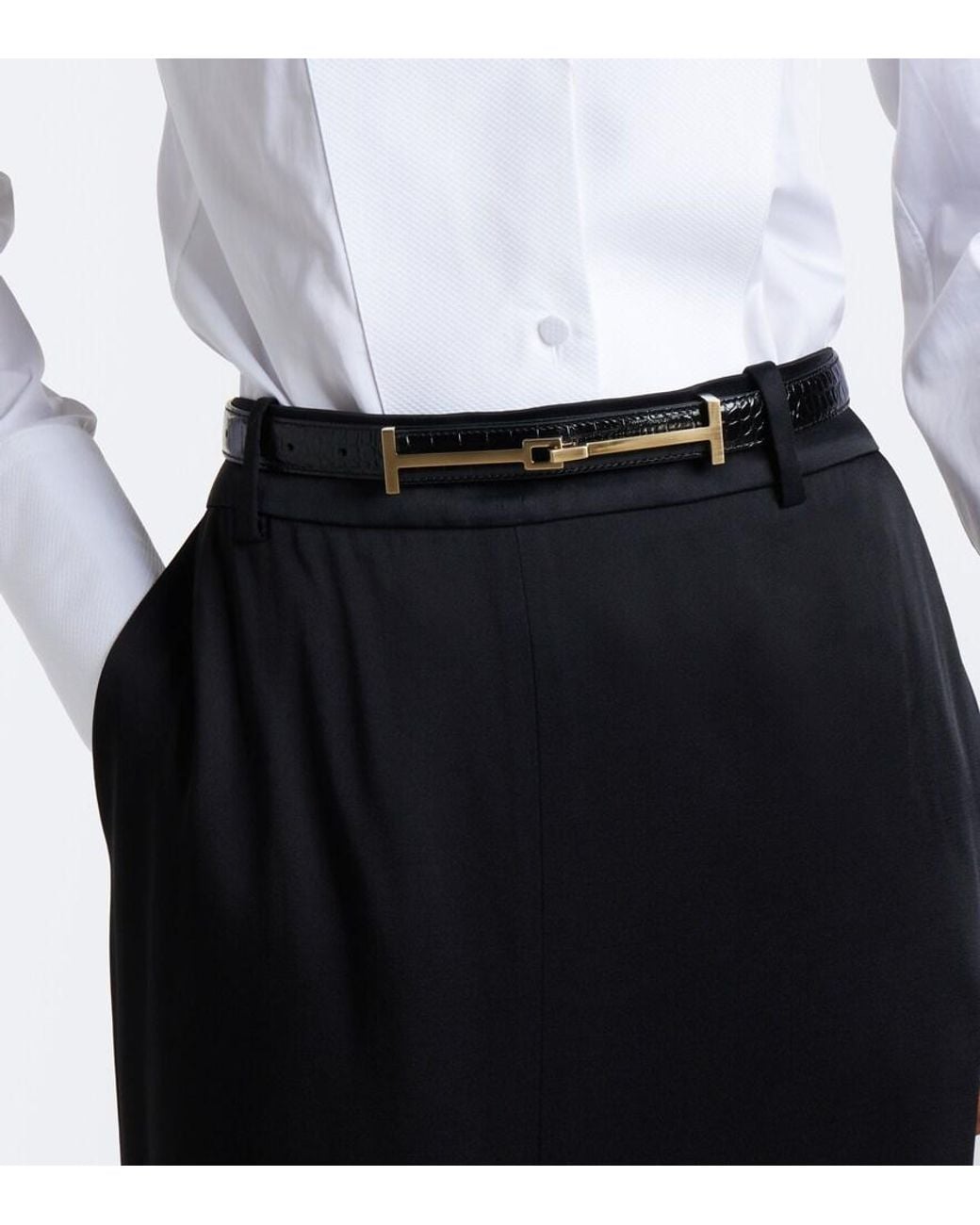 Tom Ford Black Croc-Effect Leather Belt