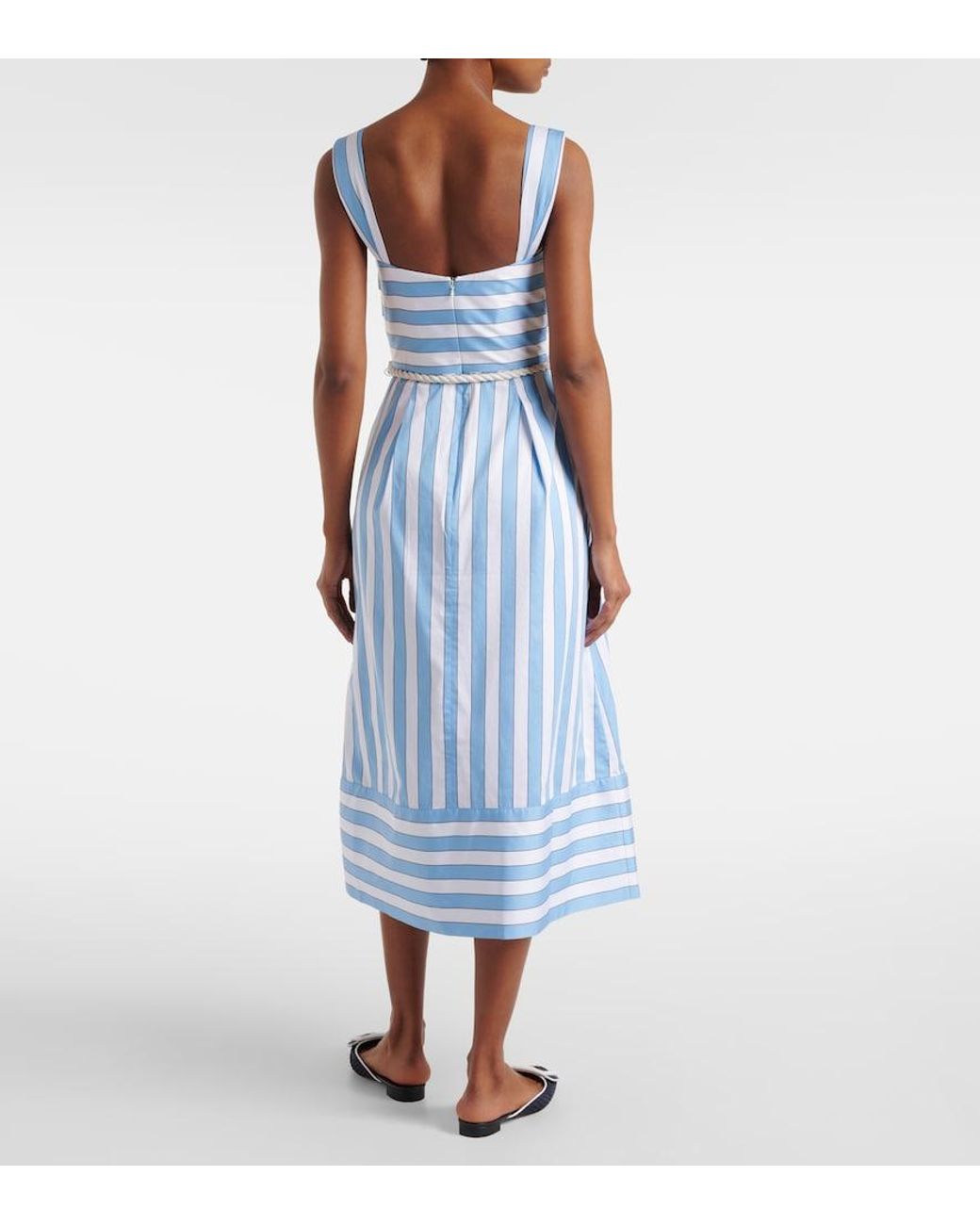 Rebecca Vallance Blue Nilah Striped Belted Cotton Midi Dress