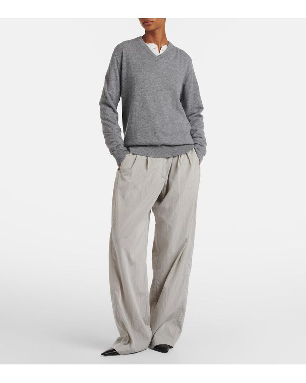 The Row Gray Nian Cashmere Top
