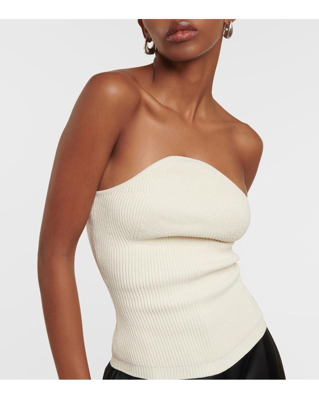 Khaite White Jericho Ribbed-Knit Bustier