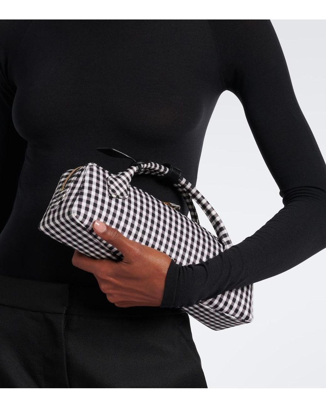 Alaïa White Le Teckel Gingham Top-Handle Bag