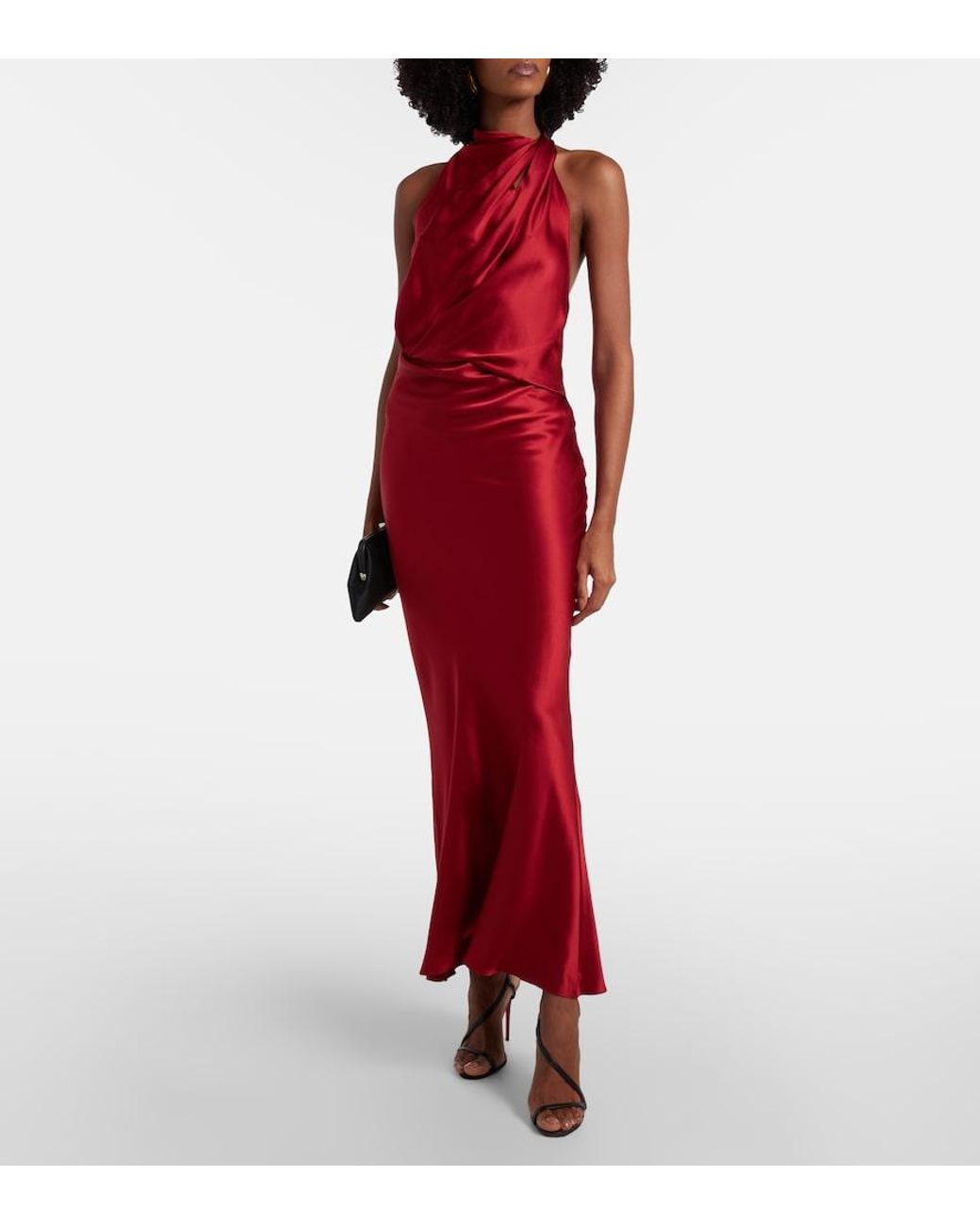 The Sei Red Draped Halterneck Silk Satin Gown