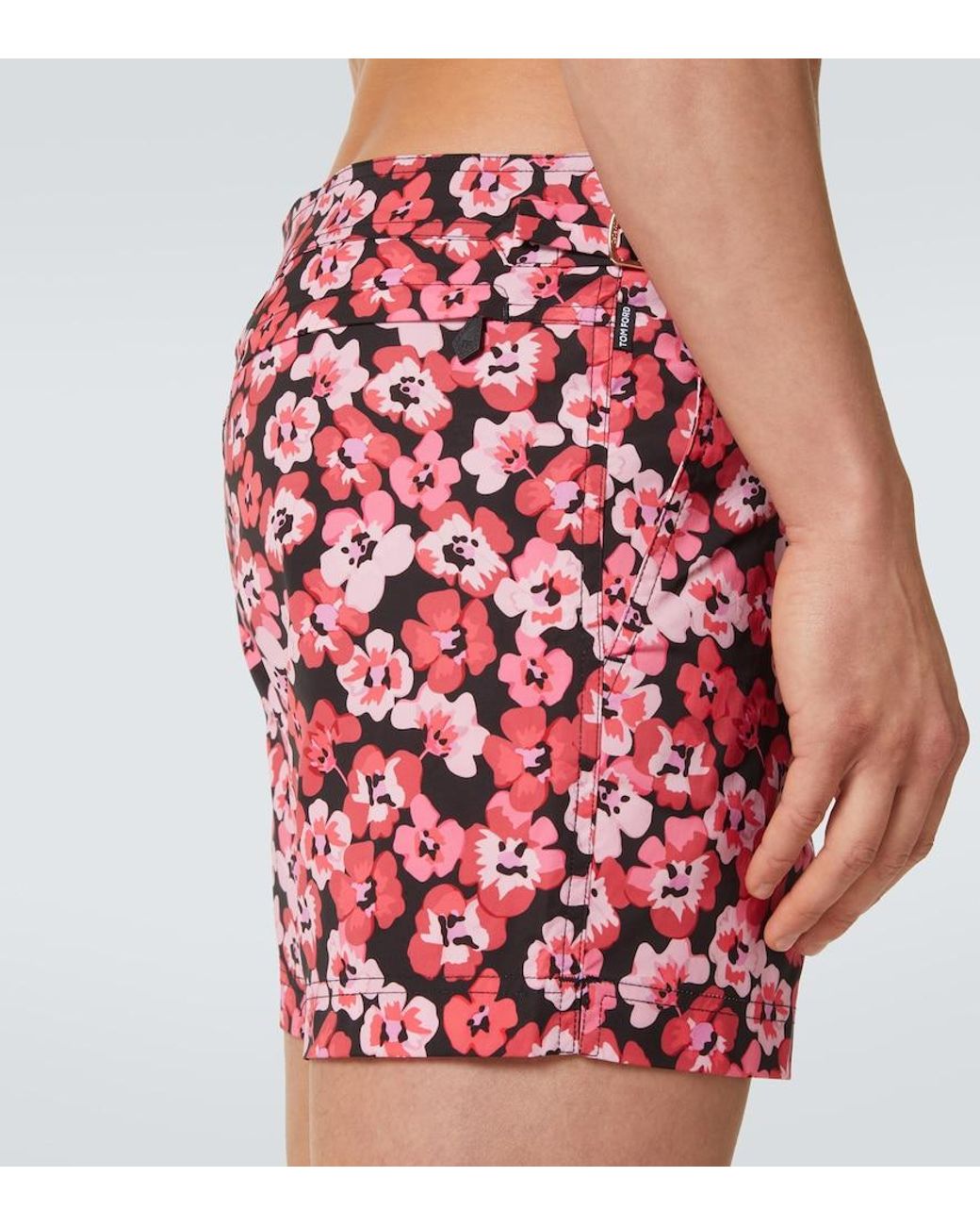 Tom Ford Red Floral Swim Trunks for men