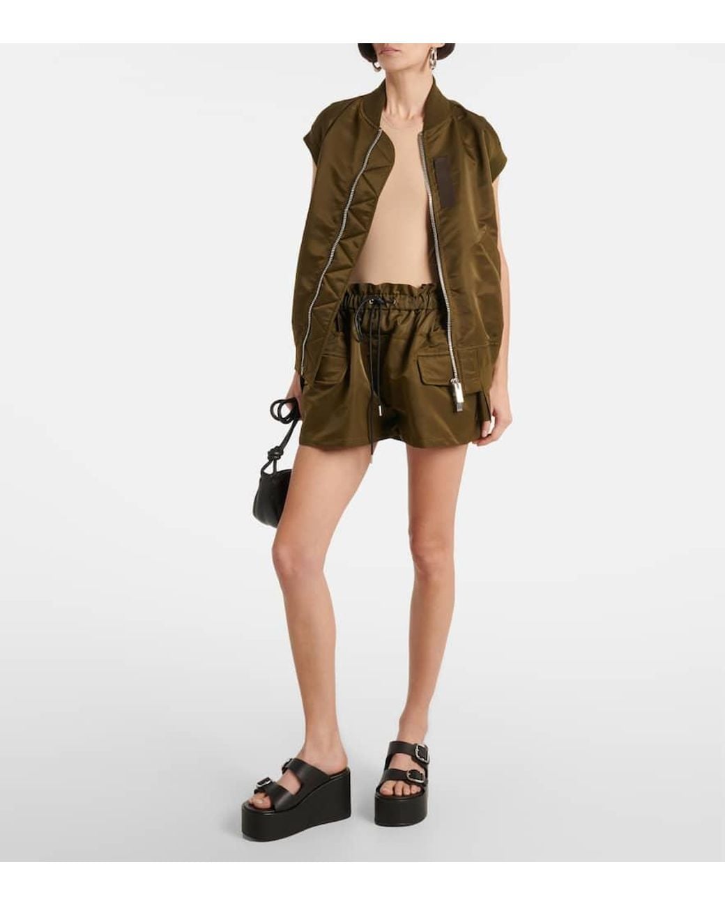 Sacai Technical Twill Shorts in Green | Lyst