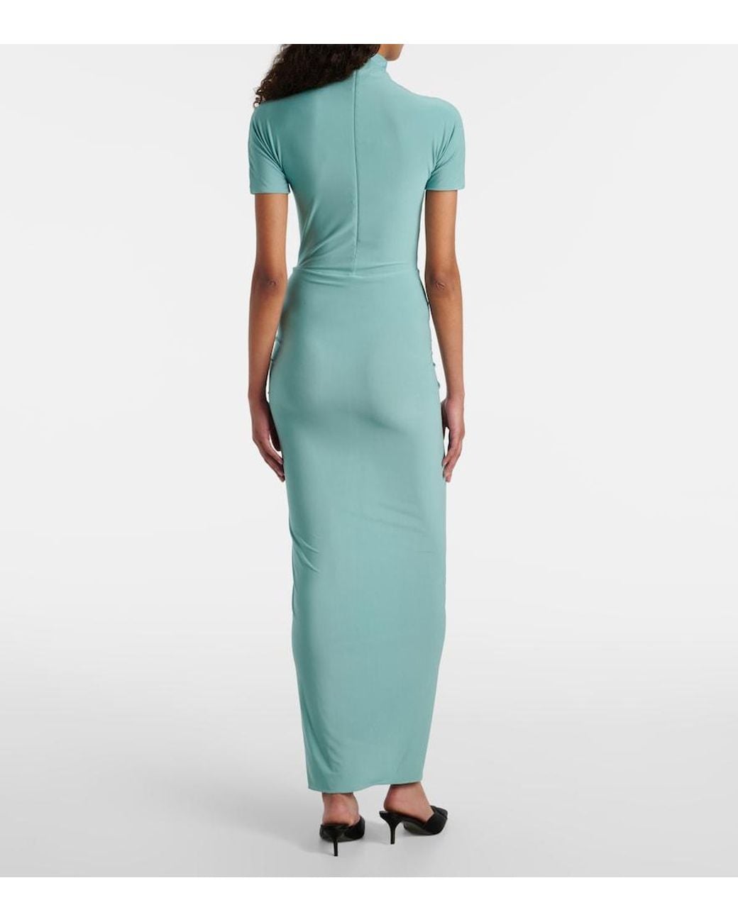 Alaïa Blue Ruched Jersey Maxi Dress