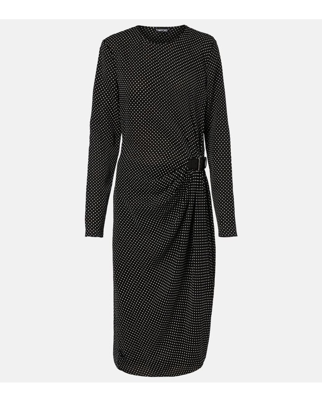 Tom Ford Black Polka-Dot Silk Midi Dress