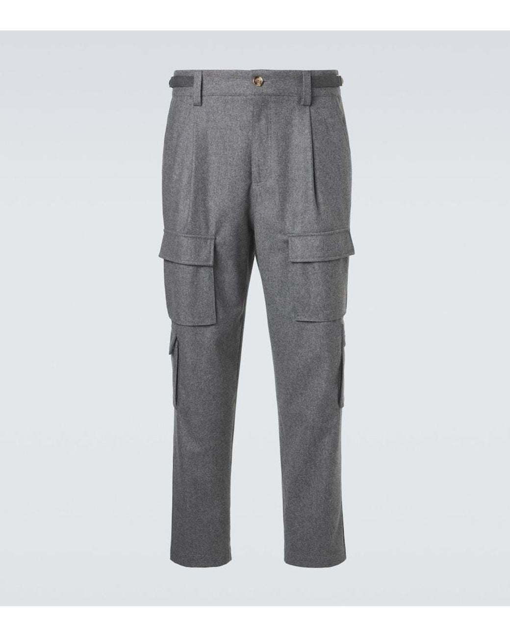 Brunello Cucinelli Gray Virgin Wool Flannel Cargo Pants for men