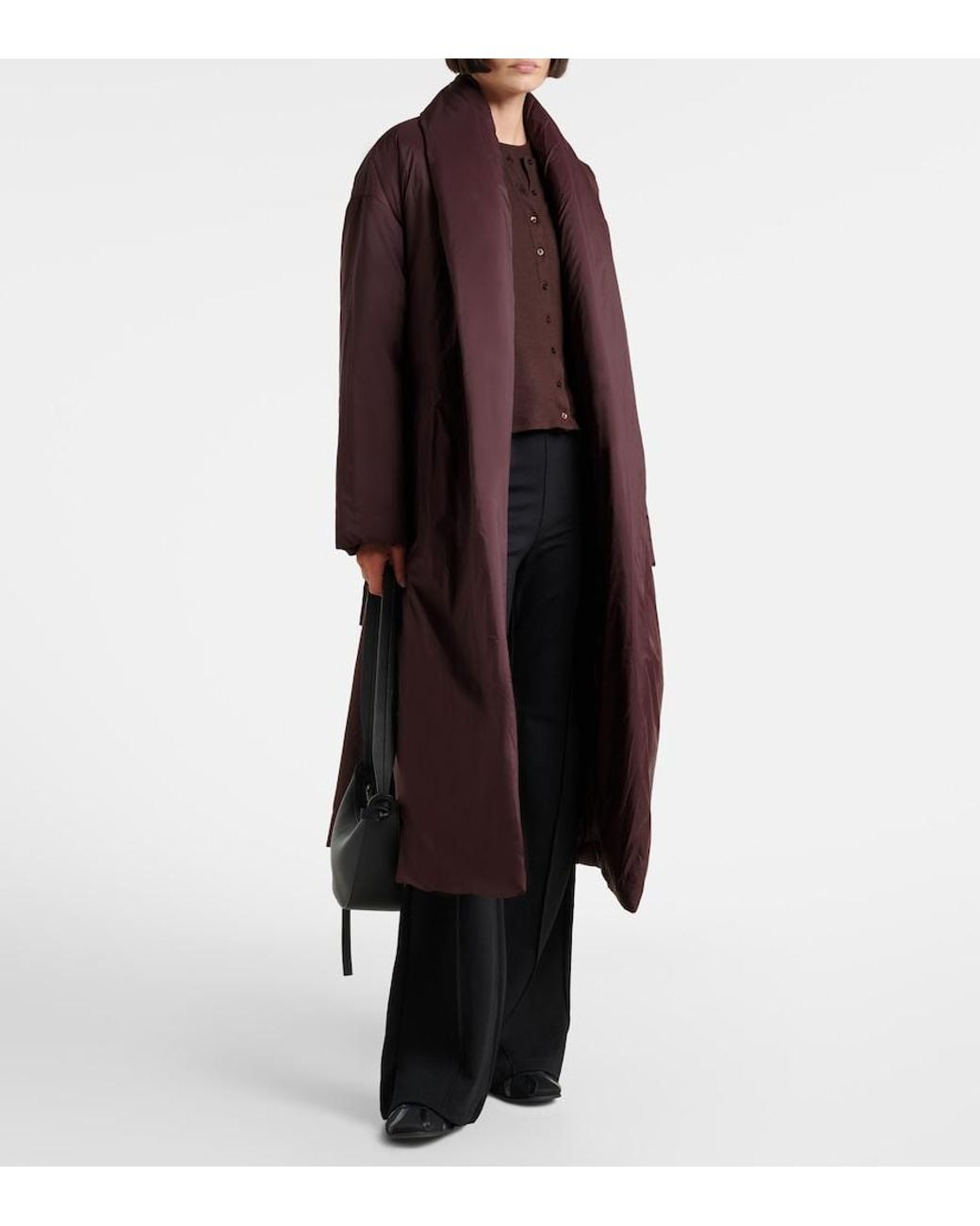 Leset Red Bo Belted Taffeta Puffer Coat