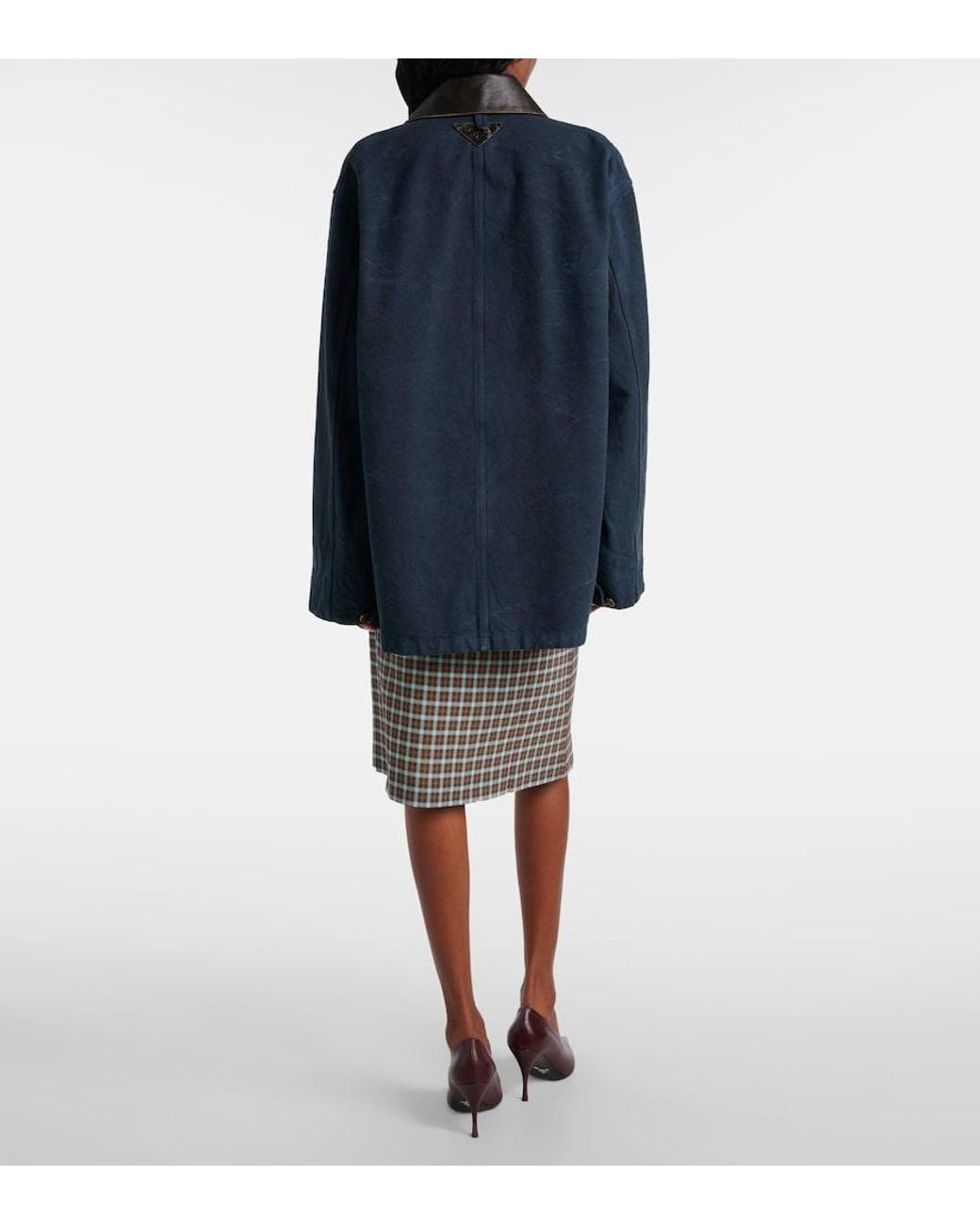 Prada Blue Oversized Cotton Leather-Trimmed Jacket