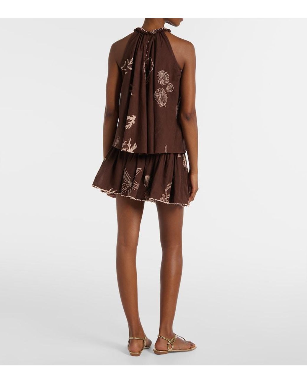 Poupette Brown Colleen Pleated Cotton Miniskirt
