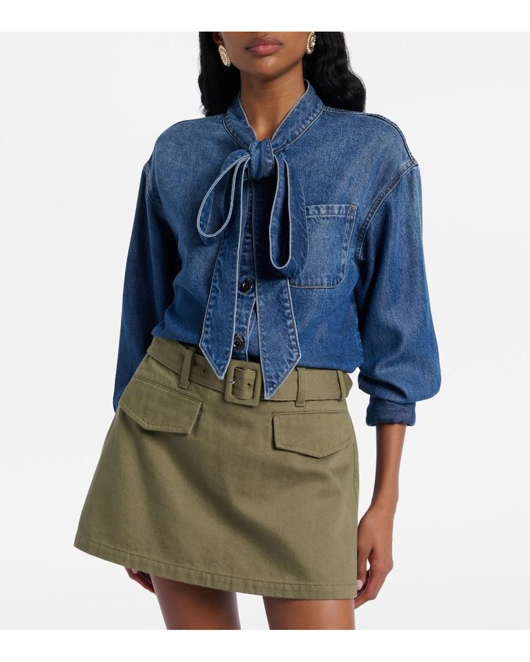 Self-Portrait Blue Bow-Detail Denim Shirt