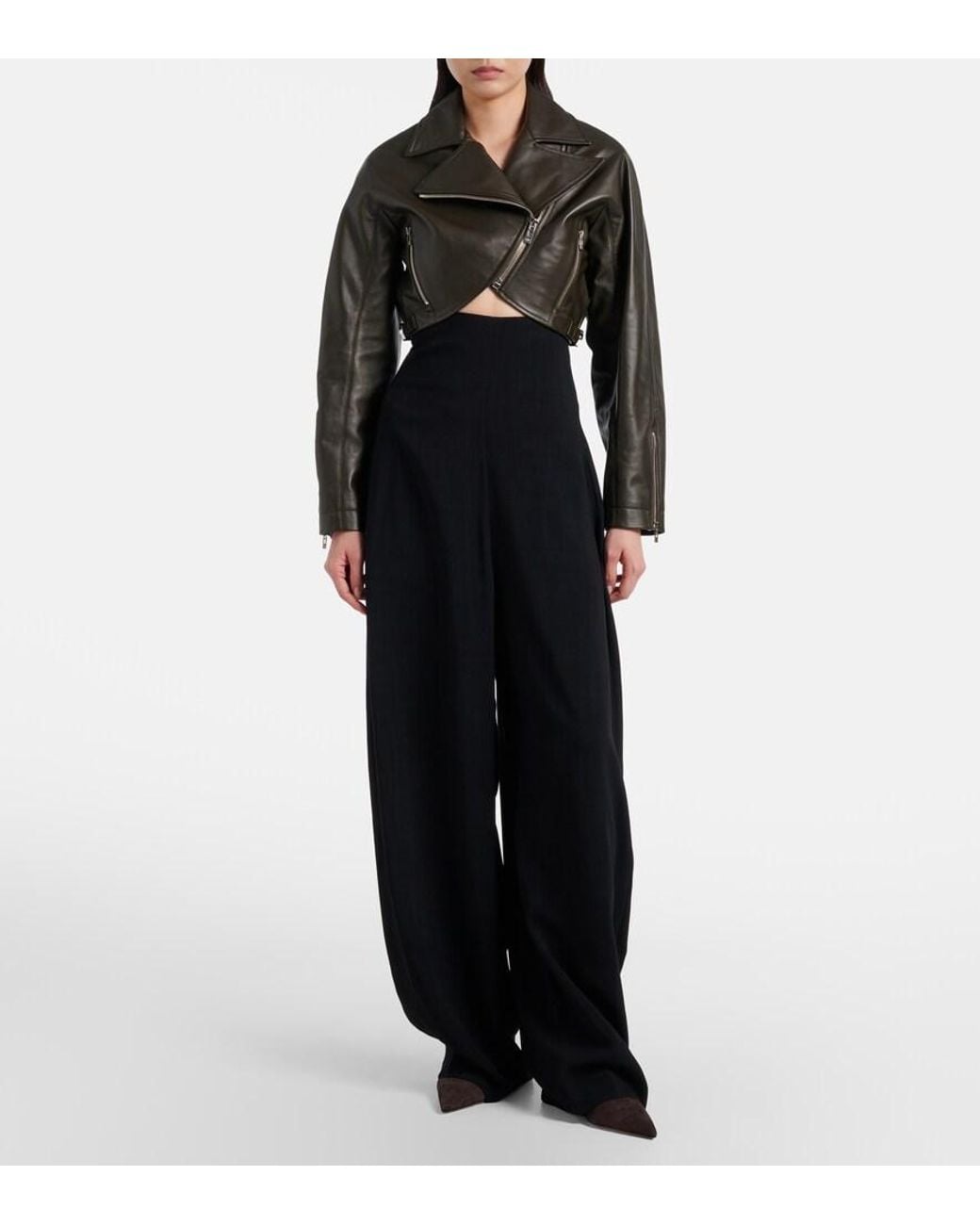 Alaïa Black Cropped Leather Biker Jacket