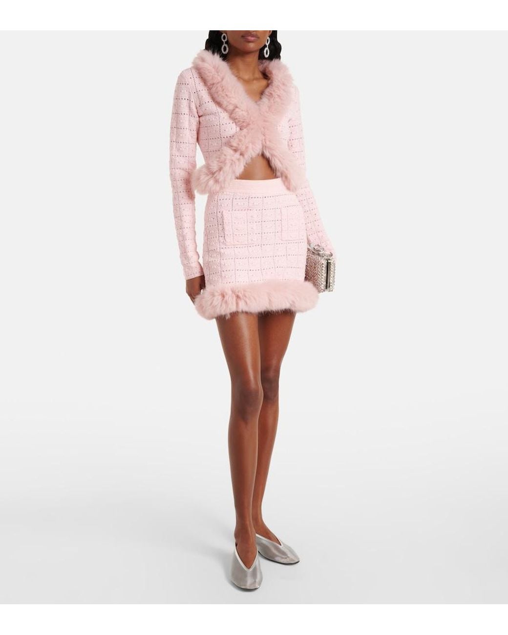 Self-Portrait Pink Crochet Miniskirt