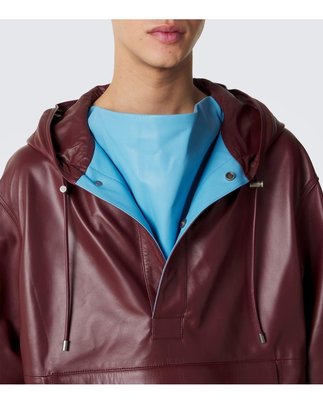 Loewe Red Hooded Leather Jacket for men