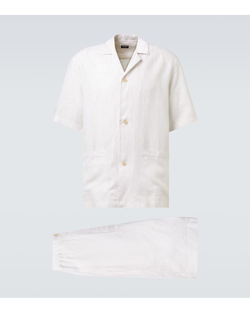 Zegna White Striped Linen Pajamas for men