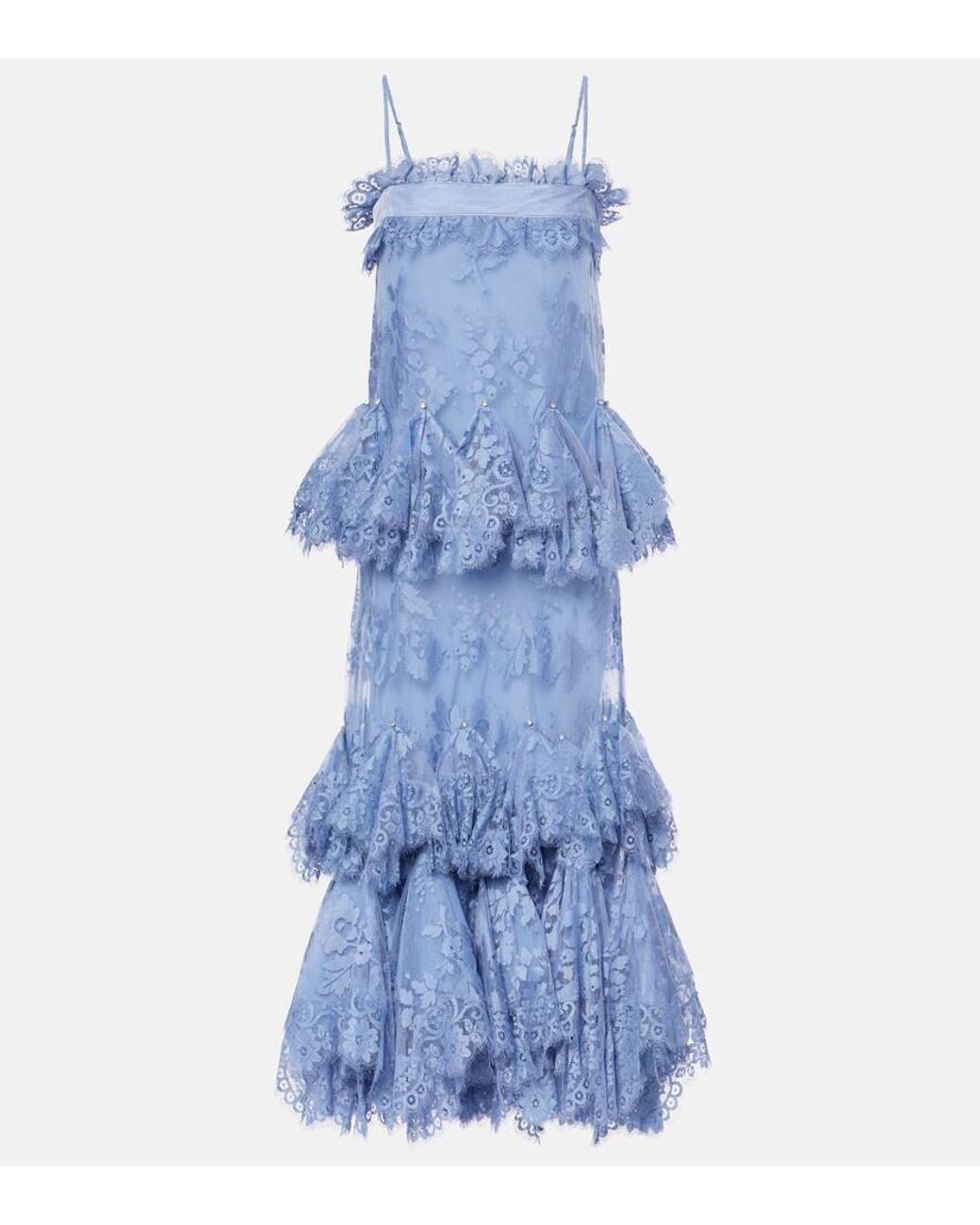 Zimmermann Blue Eden Ruffled Lace Gown
