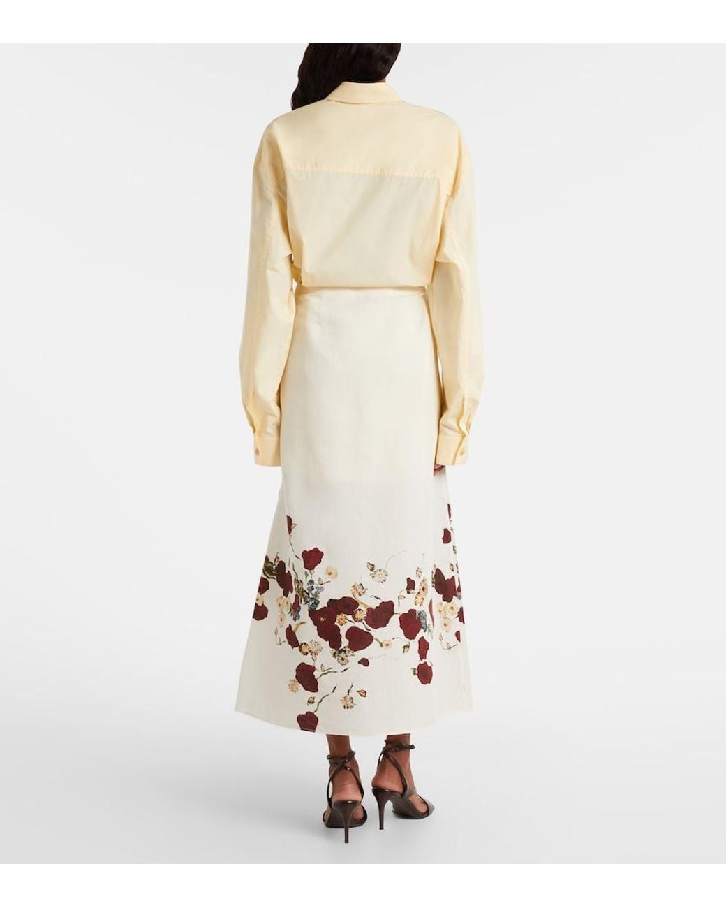 Khaite White Demi Floral Silk And Cotton Midi Skirt
