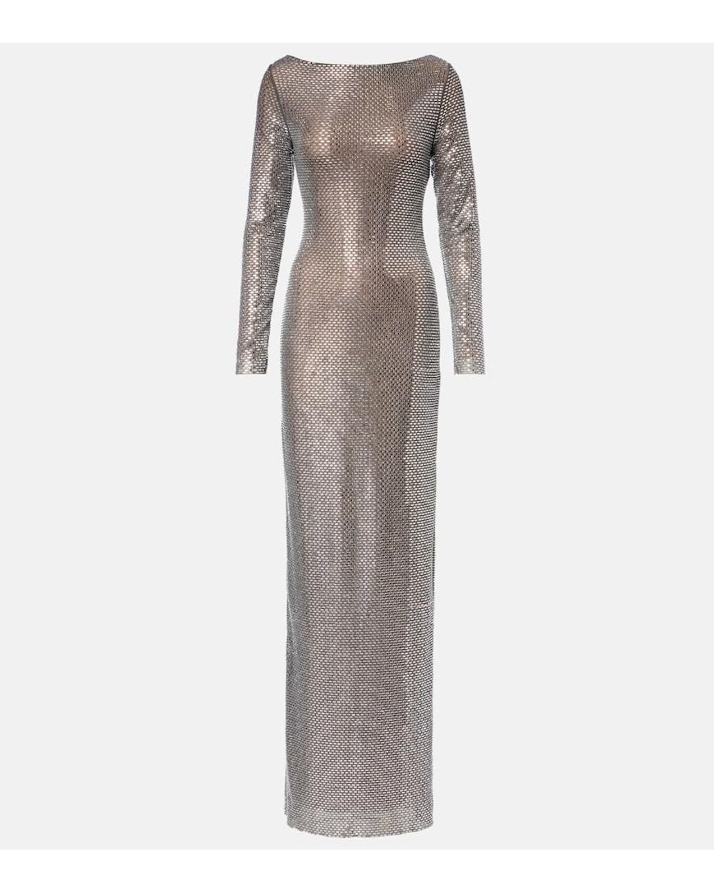 Self-Portrait Gray Embellished Maxi Dress