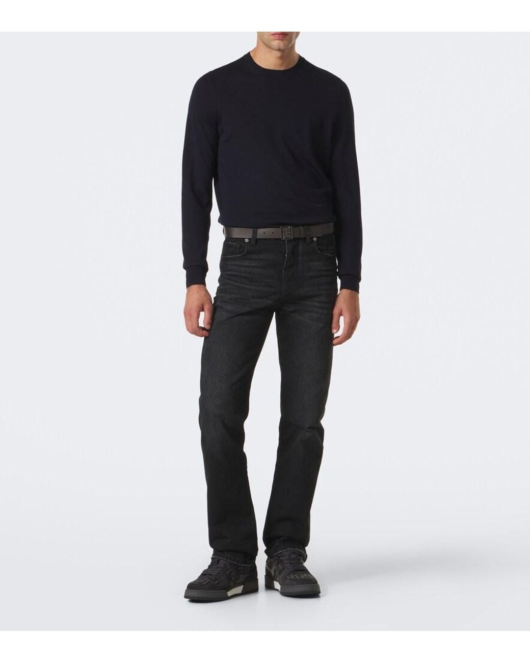 Fendi Black Match Ff Zucca Suede-Trimmed Sneakers for men