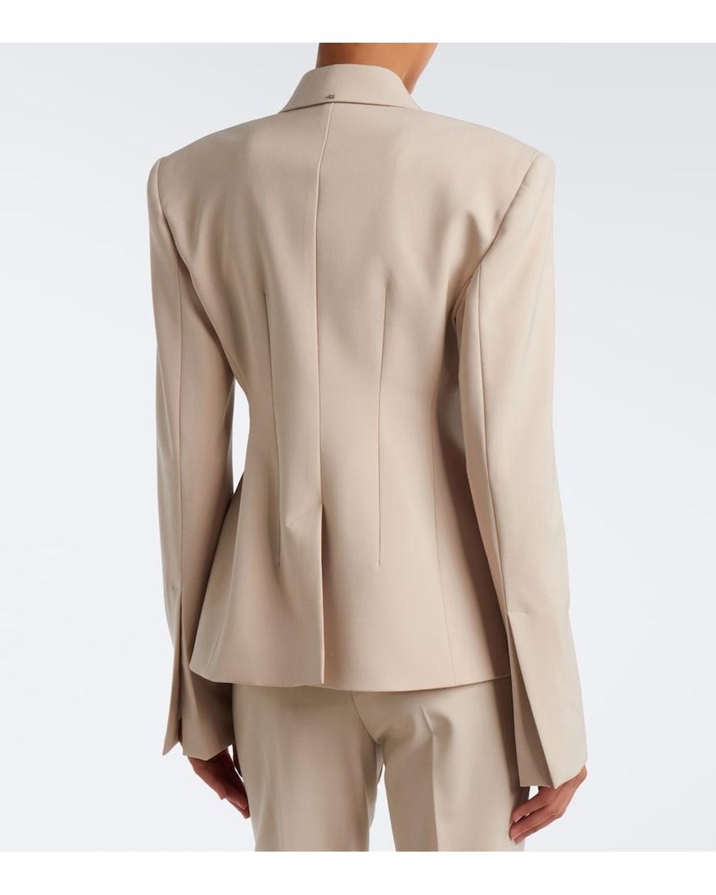 Sportmax Natural Double-Breasted Wool-Blend Blazer