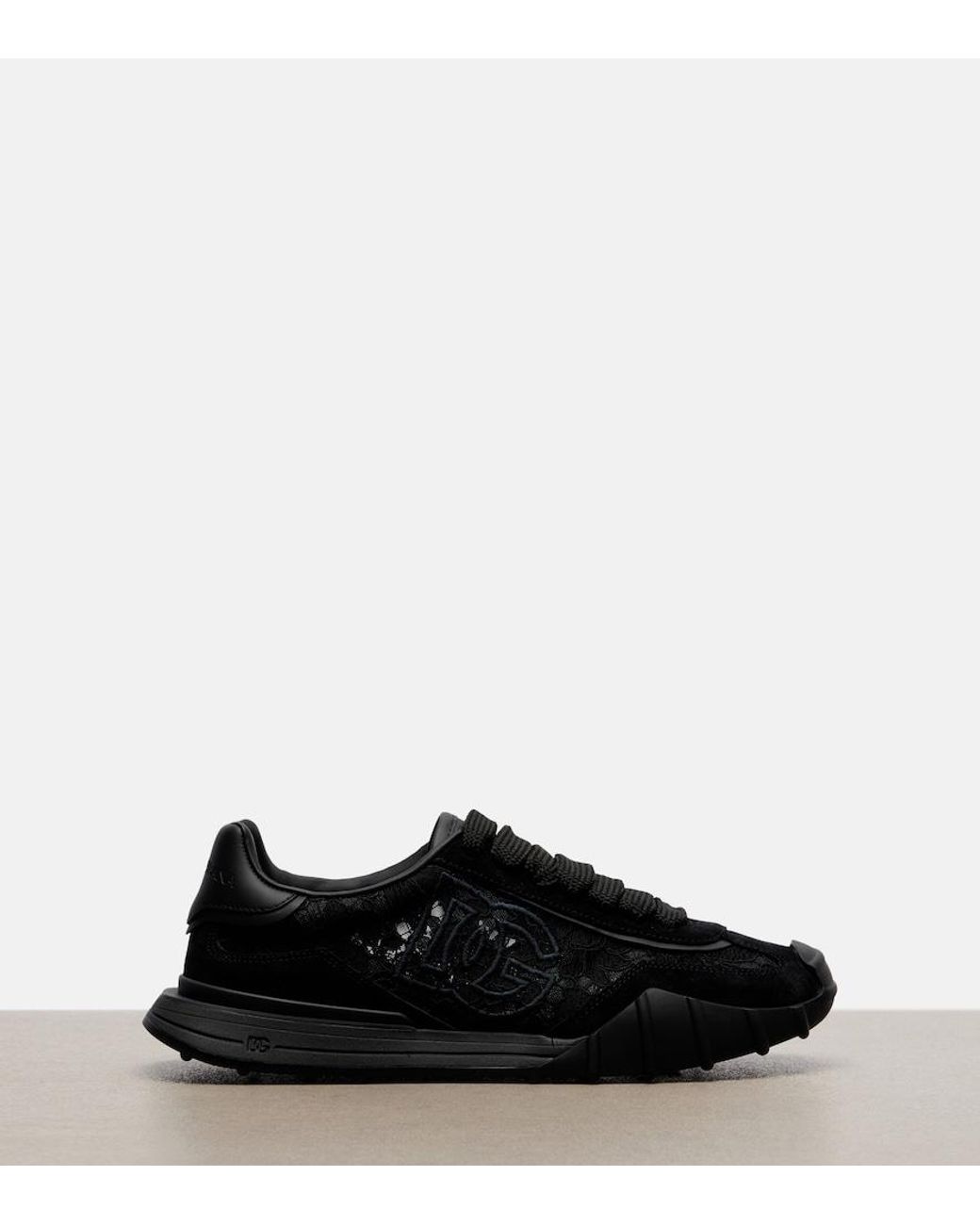 Dolce & Gabbana Black Runner Leather-Trimmed Lace Sneakers