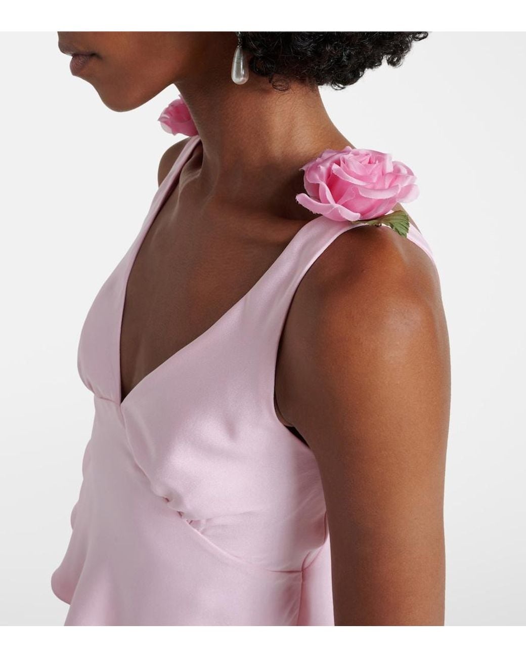 Rodarte Pink Floral-Applique Silk Crepe Top