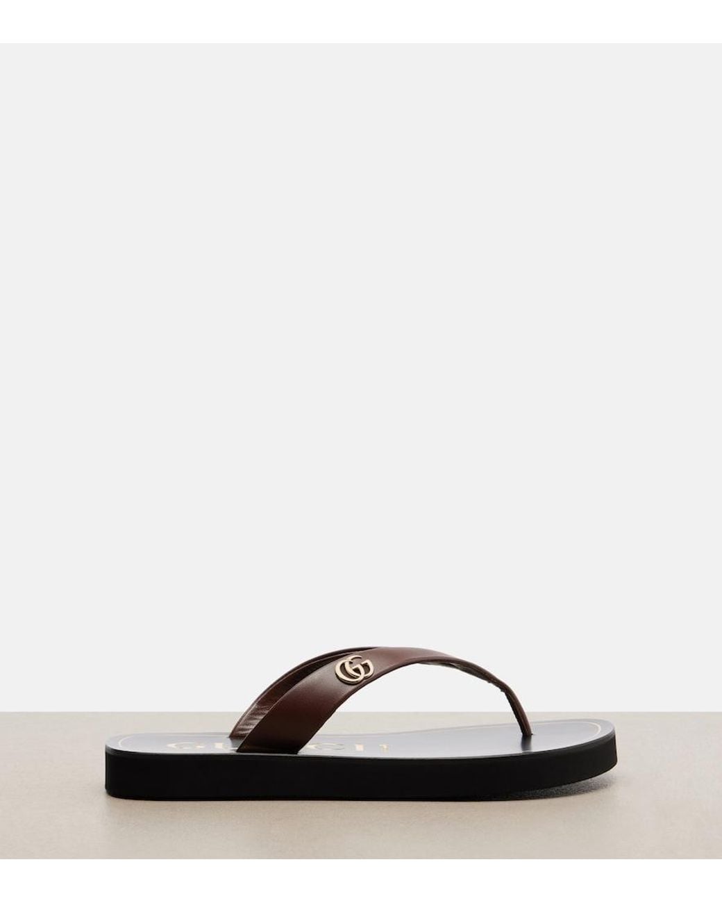 Gucci Brown Double G Leather Thong Sandals