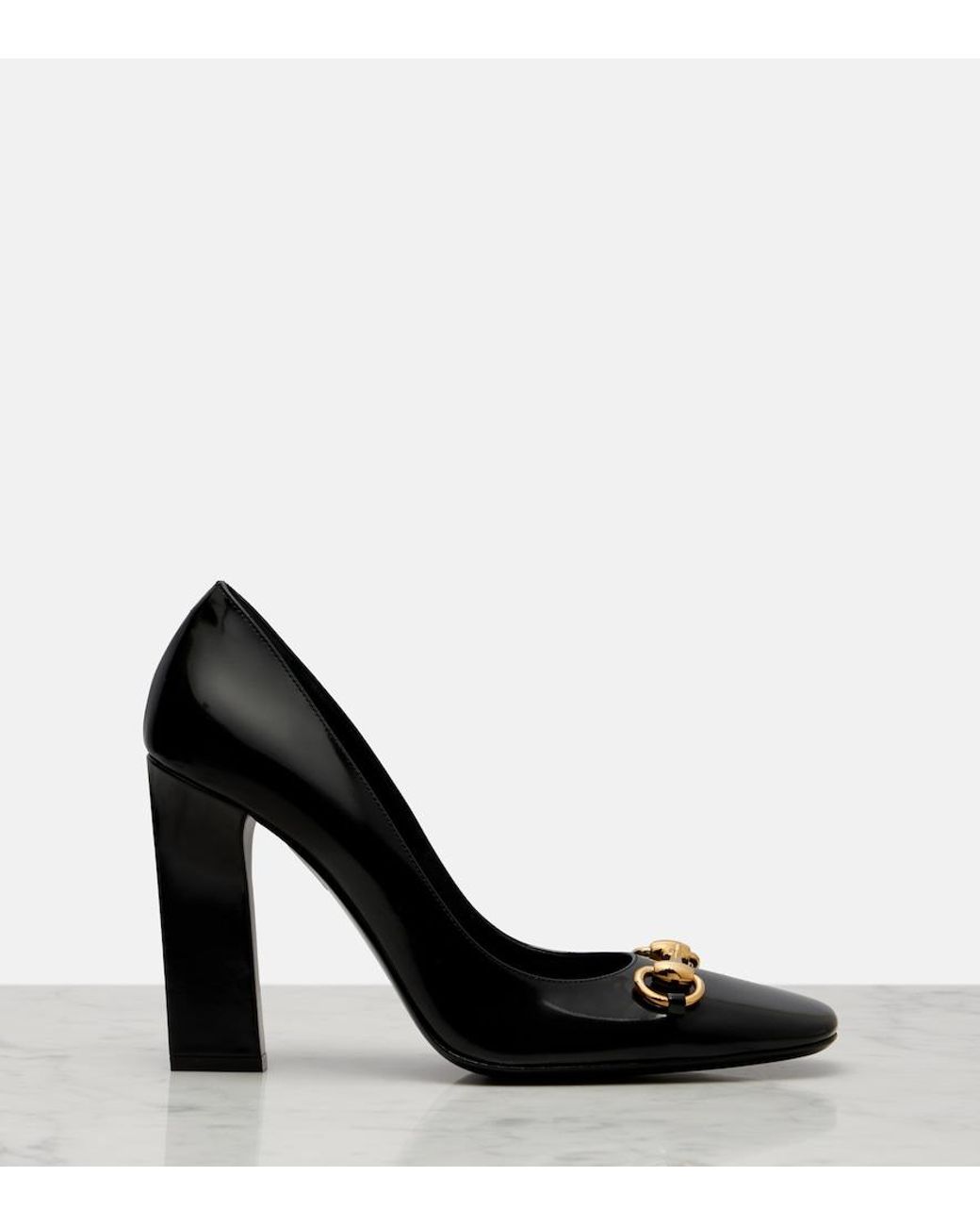 Gucci Black Signora Horsebit 110 Patent Leather Pumps
